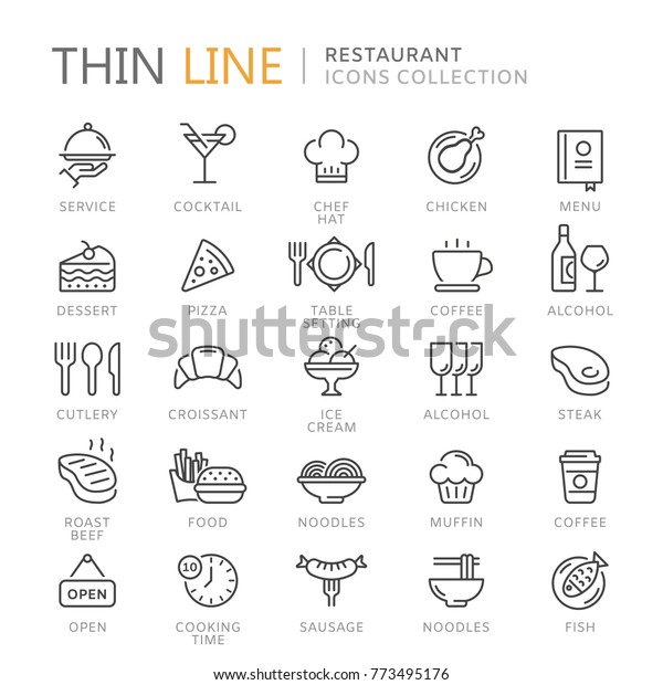 Collection of restaurant\
thin line icons