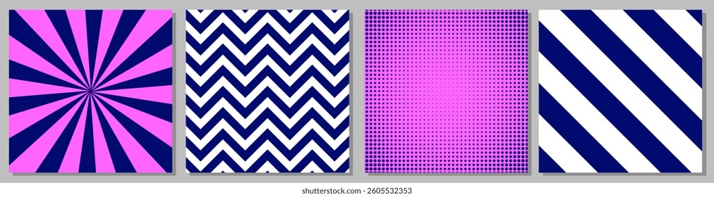 Collection of retro backgrounds in trendy colors. Modern square templates, great for posters, banners, presentations, covers or branding. Vector illustration