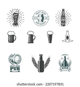 Colección de emblemas de cerveza retro, insignias, pegatinas 