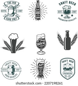Collection of retro beer emblems, badges, stickers 