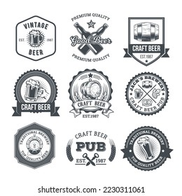 Collection of retro beer emblems, badges, stickers
