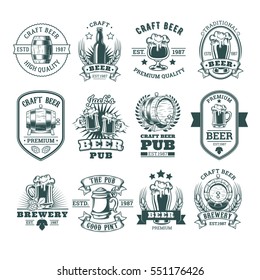 Collection of retro beer emblems, badges, stickers