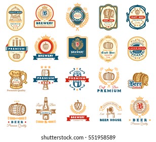 Collection of retro beer emblems, badges, stickers