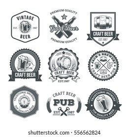 Collection of retro beer emblems, badges, stickers