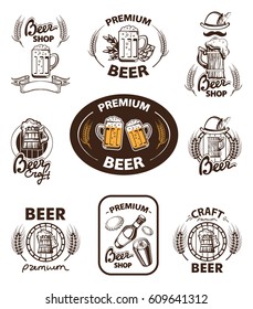 Collection of retro beer emblems, badges, stickers