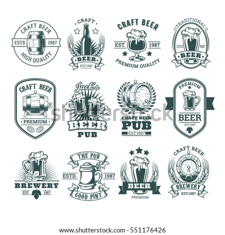 Collection of retro beer emblems, badges, stickers