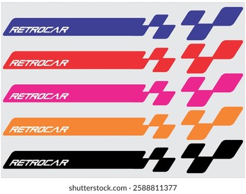 Collection of RETRO CAR text and simple colorful lines, vehicle sticker print design.