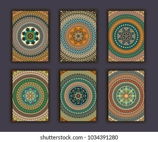 Collection retro cards. Ethnic backgrounds. Card of invitation. Vintage design elements