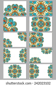 Collection retro cards. Ethnic backgrounds. Card of invitation. Vintage design elements