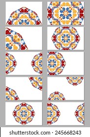 Collection retro cards. Ethnic backgrounds. Card of invitation. Vintage design elements