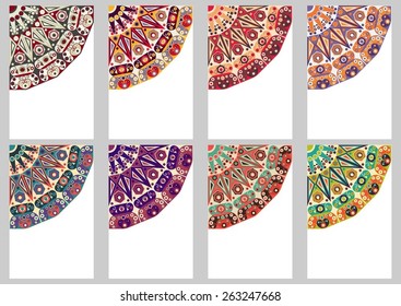 Collection retro cards. Ethnic backgrounds. Card of invitation. Vintage design elements