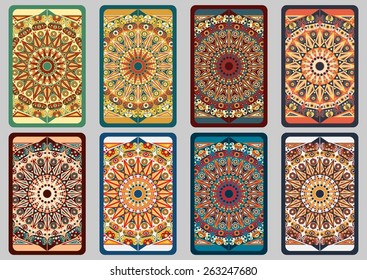 Collection retro cards. Ethnic backgrounds. Card of invitation. Vintage design elements