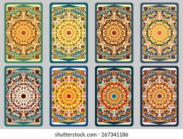 Collection retro cards. Ethnic backgrounds. Card of invitation. Vintage design elements