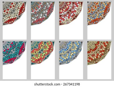 Collection retro cards. Ethnic backgrounds. Card of invitation. Vintage design elements