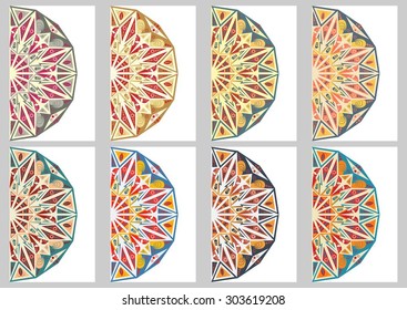 Collection retro cards. Ethnic backgrounds. Card of invitation. Vintage design elements