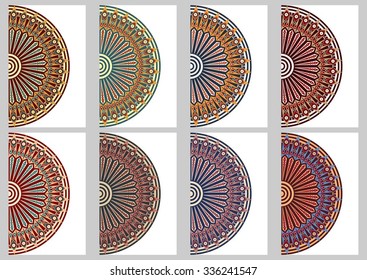 Collection retro cards. Ethnic backgrounds. Card of invitation. Vintage design elements