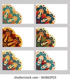 Collection retro cards. Ethnic backgrounds. Card of invitation. Vintage design elements