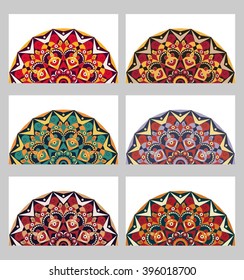 Collection retro cards. Ethnic backgrounds. Card of invitation. Vintage design elements