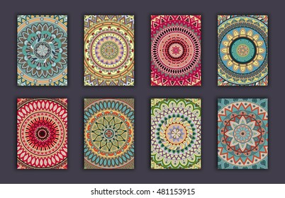 Collection retro cards. Ethnic backgrounds. Card of invitation. Vintage design elements