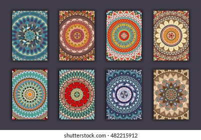 Collection retro cards. Ethnic backgrounds. Card of invitation. Vintage design elements
