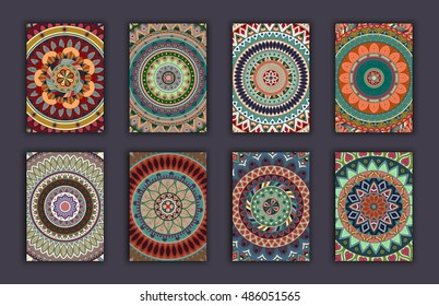 Collection retro cards. Ethnic backgrounds. Card of invitation. Vintage design elements