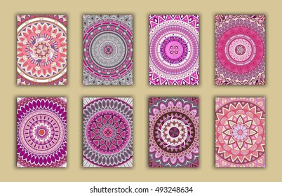 Collection retro cards. Ethnic backgrounds. Card of invitation. Vintage design elements