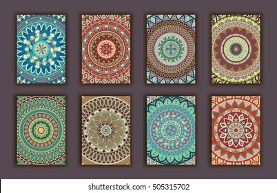 Collection retro cards. Ethnic backgrounds. Card of invitation. Vintage design elements