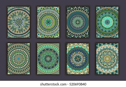 Collection retro cards. Ethnic backgrounds. Card of invitation. Vintage design elements