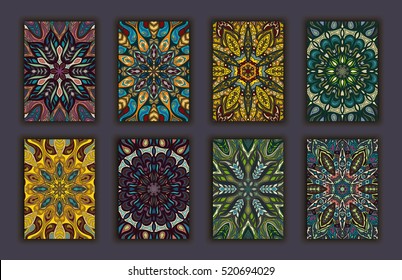 Collection retro cards. Ethnic backgrounds. Card of invitation. Vintage design elements