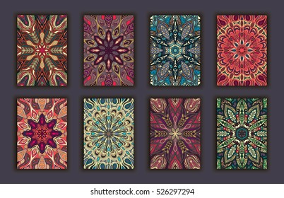 Collection retro cards. Ethnic backgrounds. Card of invitation. Vintage design elements