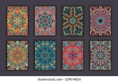 Collection retro cards. Ethnic backgrounds. Card of invitation. Vintage design elements