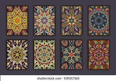 Collection retro cards. Ethnic backgrounds. Card of invitation. Vintage design elements