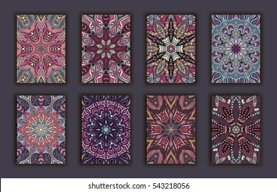 Collection retro cards. Ethnic backgrounds. Card of invitation. Vintage design elements