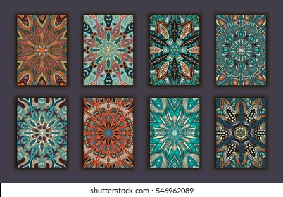Collection retro cards. Ethnic backgrounds. Card of invitation. Vintage design elements