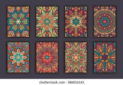 Collection retro cards. Ethnic backgrounds. Card of invitation. Vintage design elements
