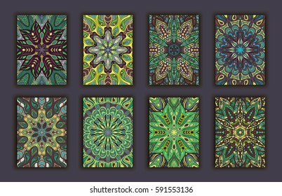 Collection retro cards. Ethnic backgrounds. Card of invitation. Vintage design elements