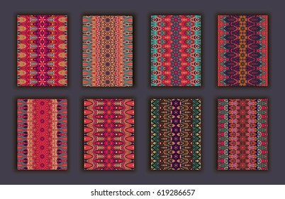 Collection retro cards. Ethnic backgrounds. Card of invitation. Vintage design elements