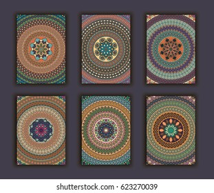 Collection retro cards. Ethnic backgrounds. Card of invitation. Vintage design elements