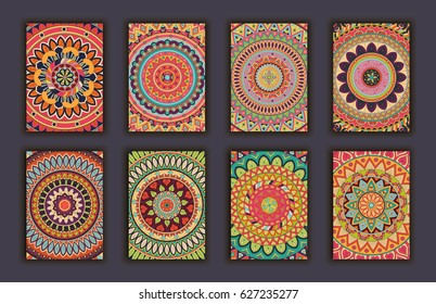Collection retro cards. Ethnic backgrounds. Card of invitation. Vintage design elements