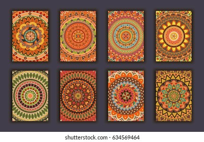 Collection retro cards. Ethnic backgrounds. Card of invitation. Vintage design elements