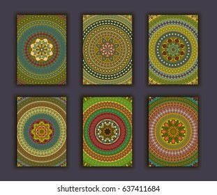 Collection retro cards. Ethnic backgrounds. Card of invitation. Vintage design elements