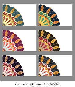 Collection retro cards. Ethnic backgrounds. Card of invitation. Vintage design elements