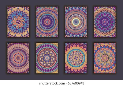 Collection retro cards. Ethnic backgrounds. Card of invitation. Vintage design elements