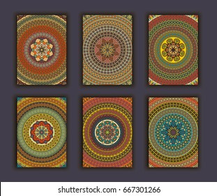 Collection retro cards. Ethnic backgrounds. Card of invitation. Vintage design elements