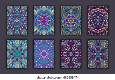 Collection retro cards. Ethnic backgrounds. Card of invitation. Vintage design elements