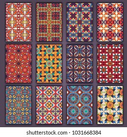 Collection retro cards shirts with ethnic backgrounds. Card of invitation with vintage design elements