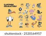 collection of retro cartoon character mascots, vector illustration