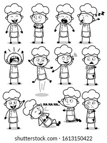 Collection of Retro Cartoon Chef Character Poses - Set of Concepts Vector illustrations