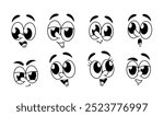 Collection Of Retro Cartoon Emojis Featuring Playful And Expressive Faces. Vector Monochrome Emoticons Set