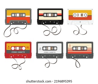 Collection of retro cassette tapes, vintage cassette tape vector illustration 